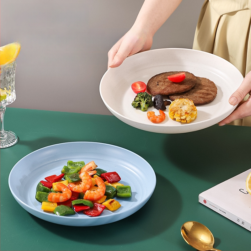 Nordic кръгли чинии от пшенична слама - комплект за дома, модерен стил и едноцветен дизайн; кръгли чинии с възможност за печат на лого и персонализация; неподходящи за микровълнова фурна.