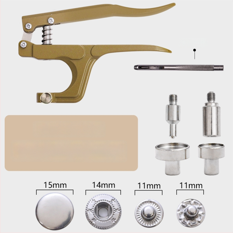 Комплект инструменти за монтиране на метална катарама с ръчни прес-клещи за облекло; Материал: метал; Структура: прес-клещи за метална катарама; Приложение: палта, дънки, шапки, чанти; Марка: Xinghe