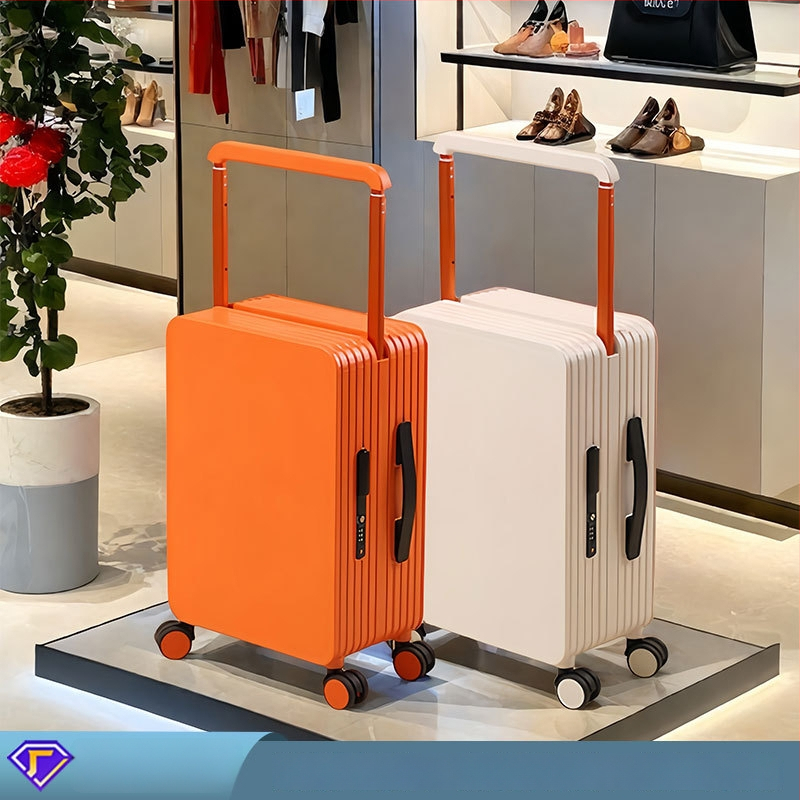 Pārvadājamā bagāža ar centrāli uzstādītu plašu vilkšanas stieni, ABS+PC materiāls, TSA kombinētā slēdzene, universālie riteņi, svars 5,1 kg