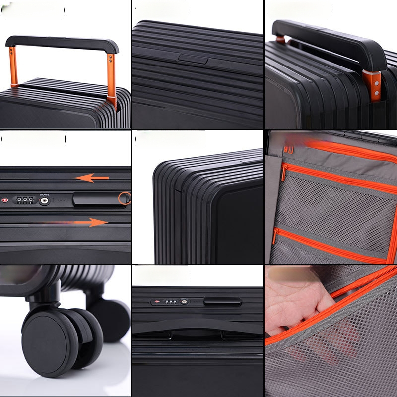 Pārvadājamā bagāža ar centrāli uzstādītu plašu vilkšanas stieni, ABS+PC materiāls, TSA kombinētā slēdzene, universālie riteņi, svars 5,1 kg