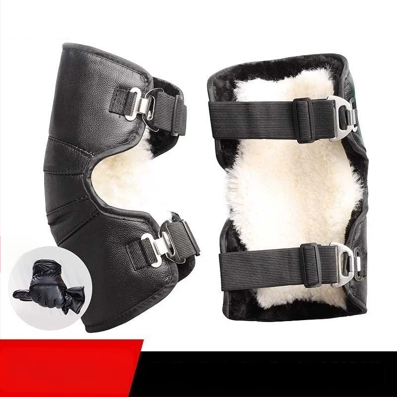 Унисекс наколенки за мотоциклет със вълнена подплата, ветроустойчива зимна защита за колоездене