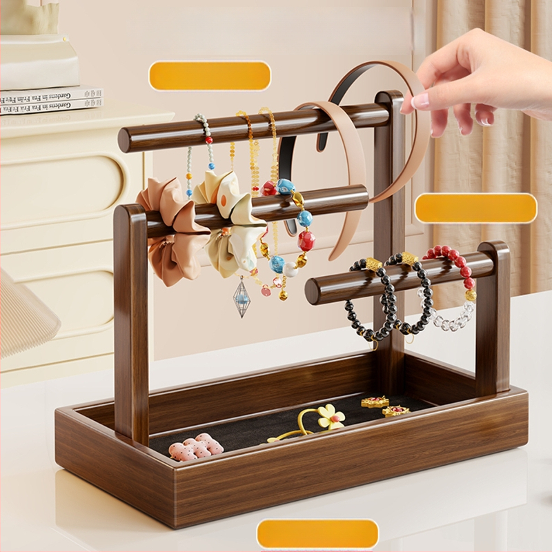 Asztali ékszerállvány fenyőből, 3-szintes, többfunkciós, modern minimalista stílus