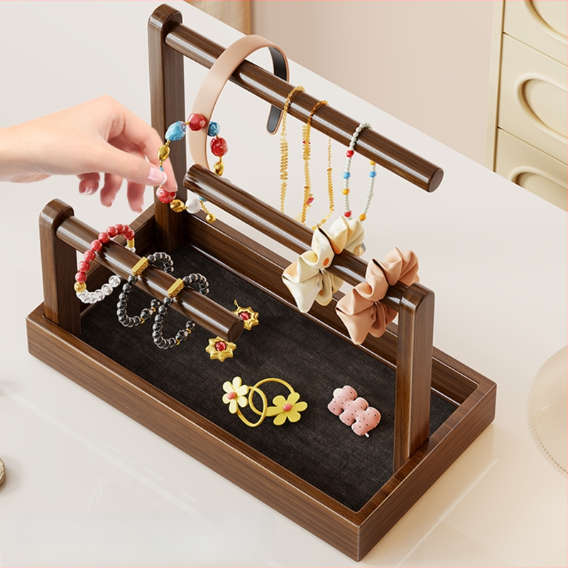 Asztali ékszerállvány fenyőből, 3-szintes, többfunkciós, modern minimalista stílus