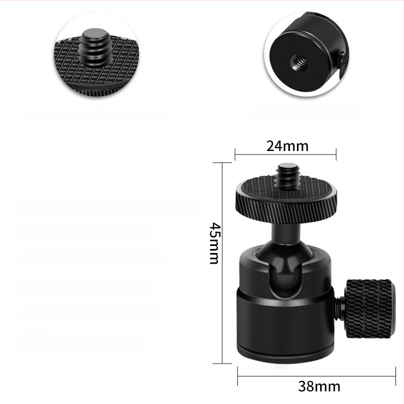 Alumīnija sakausējuma lodes galva DSLR statīvam, 360° horizontāla griešanās, 90° vertikāla griešanās, skrūvju stiprinājums, svars 0,11 kg, saderīgs ar Yajia