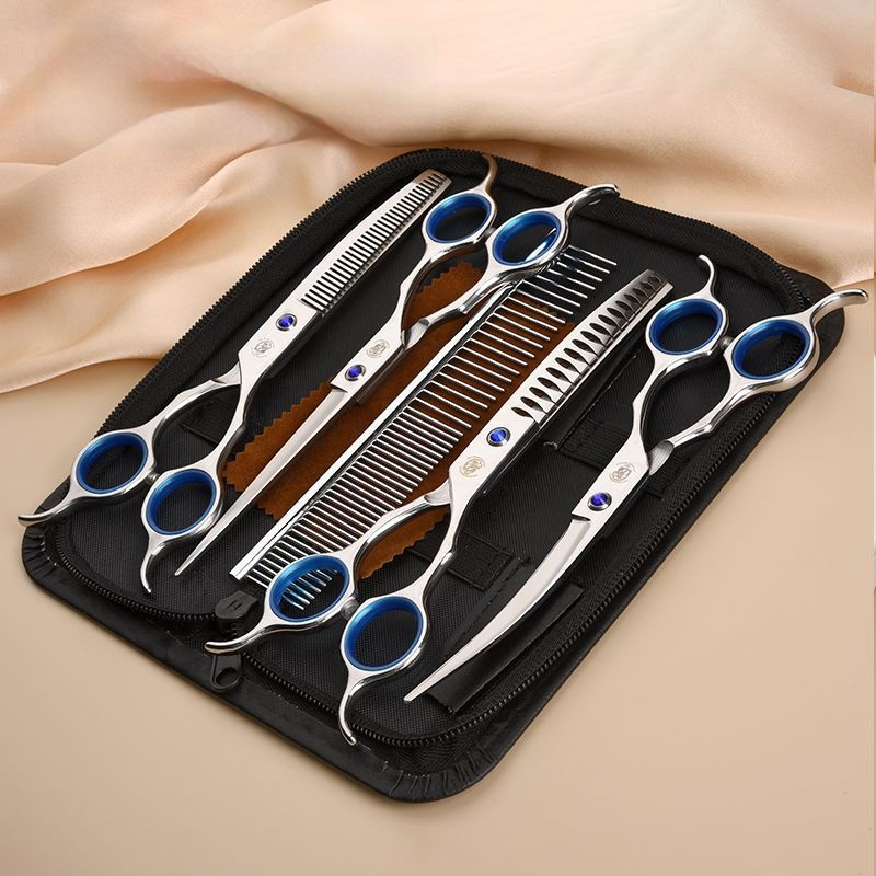 Set de foarfece pentru îngrijire animale de companie – tăiere profesională, foarfecă cu dinți curbati pentru blană de câine, material: floare de mătase, 234 bucăți în cutie