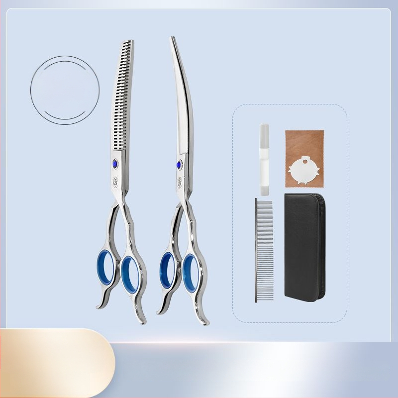 Set de foarfece pentru îngrijire animale de companie – tăiere profesională, foarfecă cu dinți curbati pentru blană de câine, material: floare de mătase, 234 bucăți în cutie