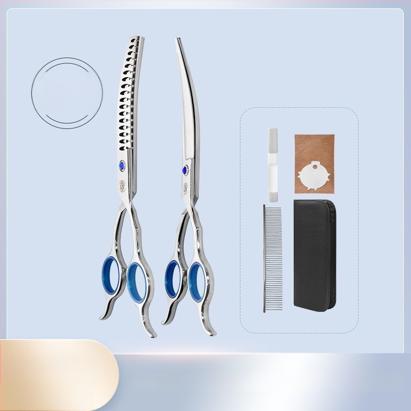 Set de foarfece pentru îngrijire animale de companie – tăiere profesională, foarfecă cu dinți curbati pentru blană de câine, material: floare de mătase, 234 bucăți în cutie