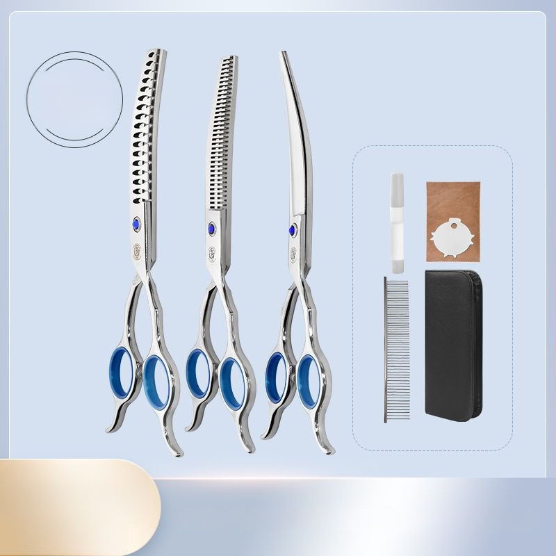 Set de foarfece pentru îngrijire animale de companie – tăiere profesională, foarfecă cu dinți curbati pentru blană de câine, material: floare de mătase, 234 bucăți în cutie