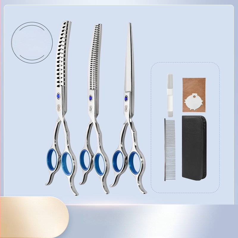 Set de foarfece pentru îngrijire animale de companie – tăiere profesională, foarfecă cu dinți curbati pentru blană de câine, material: floare de mătase, 234 bucăți în cutie