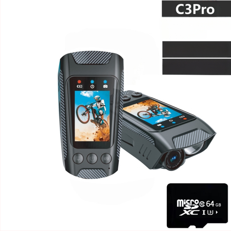 Riteņbraukšanas akcijas kamera ar 4K video, elektronisko stabilizāciju, svilpi un lukturi, 2.0-inch LCD