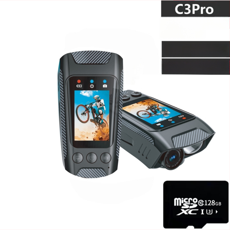 Riteņbraukšanas akcijas kamera ar 4K video, elektronisko stabilizāciju, svilpi un lukturi, 2.0-inch LCD