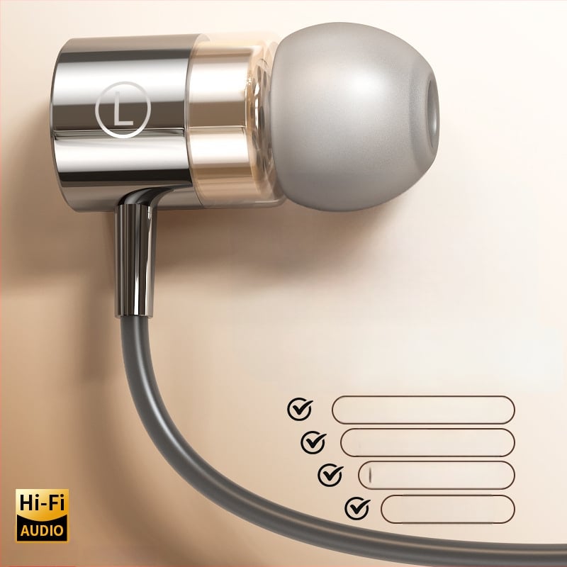 Iekšējās ausu austiņas ar Type-C savienotāju, 1,2 m vads, spēcīgs basu, trokšņu izolācija, silikona/metāla uzgaļi, modelis F5-11