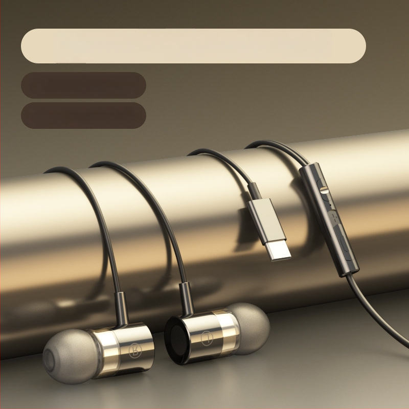 Iekšējās ausu austiņas ar Type-C savienotāju, 1,2 m vads, spēcīgs basu, trokšņu izolācija, silikona/metāla uzgaļi, modelis F5-11