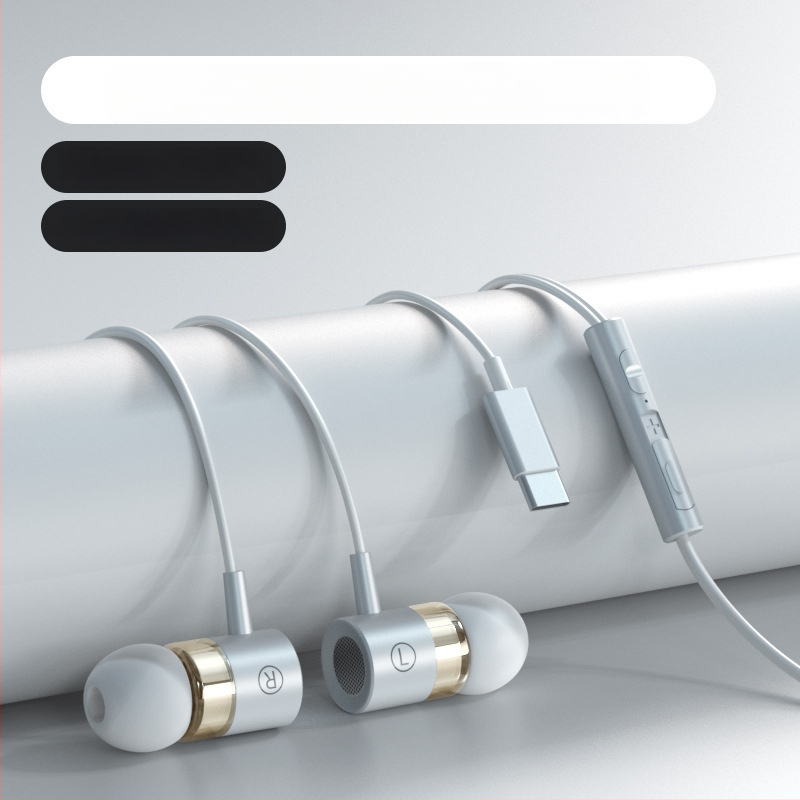 Iekšējās ausu austiņas ar Type-C savienotāju, 1,2 m vads, spēcīgs basu, trokšņu izolācija, silikona/metāla uzgaļi, modelis F5-11