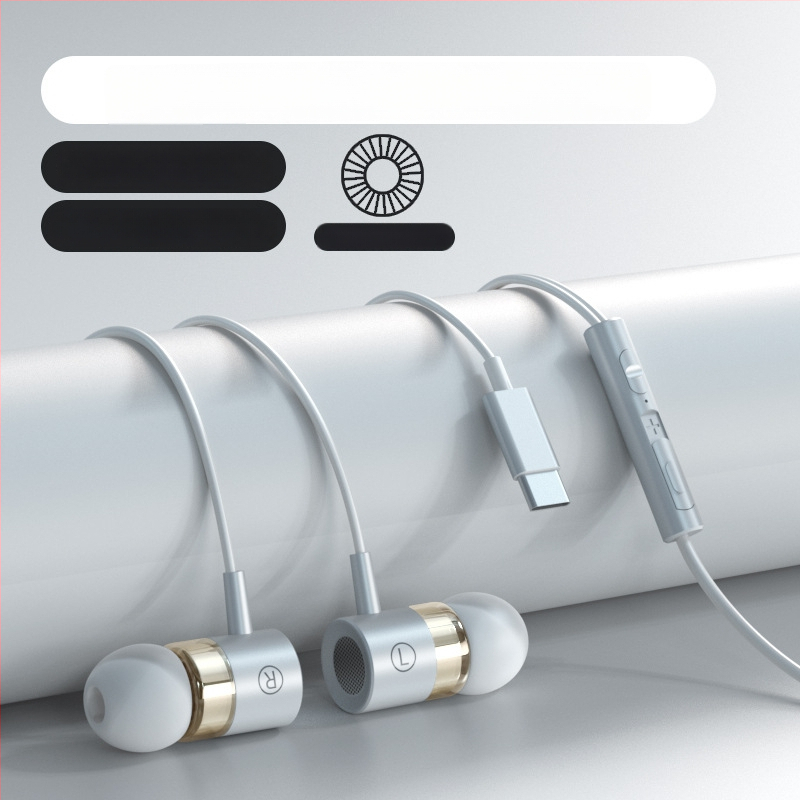 Iekšējās ausu austiņas ar Type-C savienotāju, 1,2 m vads, spēcīgs basu, trokšņu izolācija, silikona/metāla uzgaļi, modelis F5-11