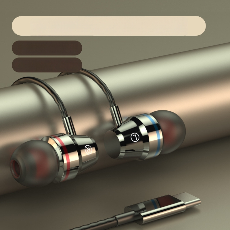 Iekšējās ausu austiņas ar Type-C savienotāju, 1,2 m vads, spēcīgs basu, trokšņu izolācija, silikona/metāla uzgaļi, modelis F5-11
