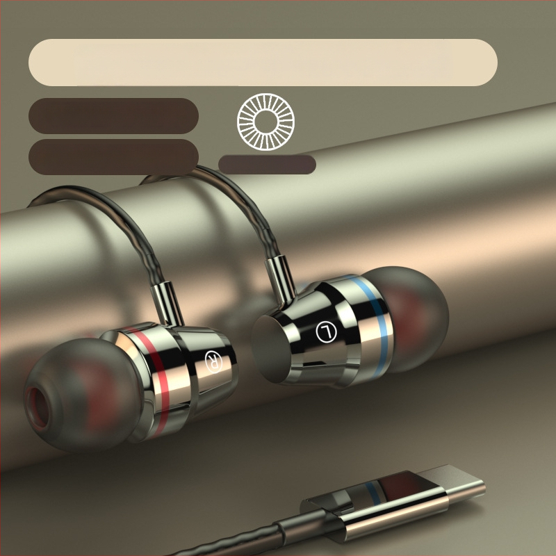 Iekšējās ausu austiņas ar Type-C savienotāju, 1,2 m vads, spēcīgs basu, trokšņu izolācija, silikona/metāla uzgaļi, modelis F5-11