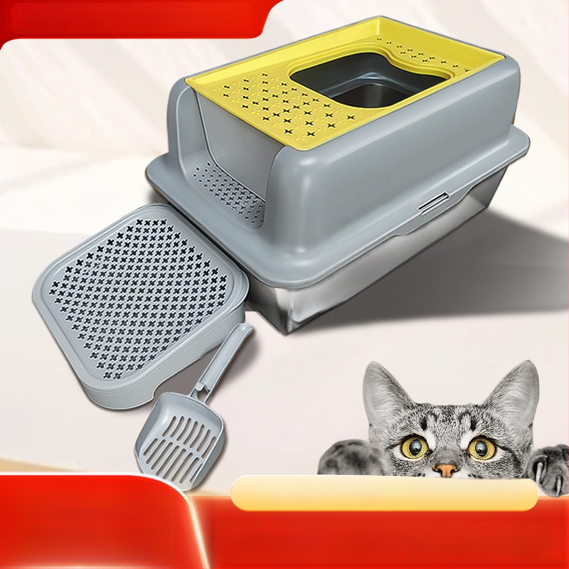 Κάδος άμμου γάτας από μεταλλική και πλαστική κατασκευή, πλήρως κλειστός, με αντι-πιτσιλίσματα, εύκολη συναρμολόγηση, Jinlang Industry