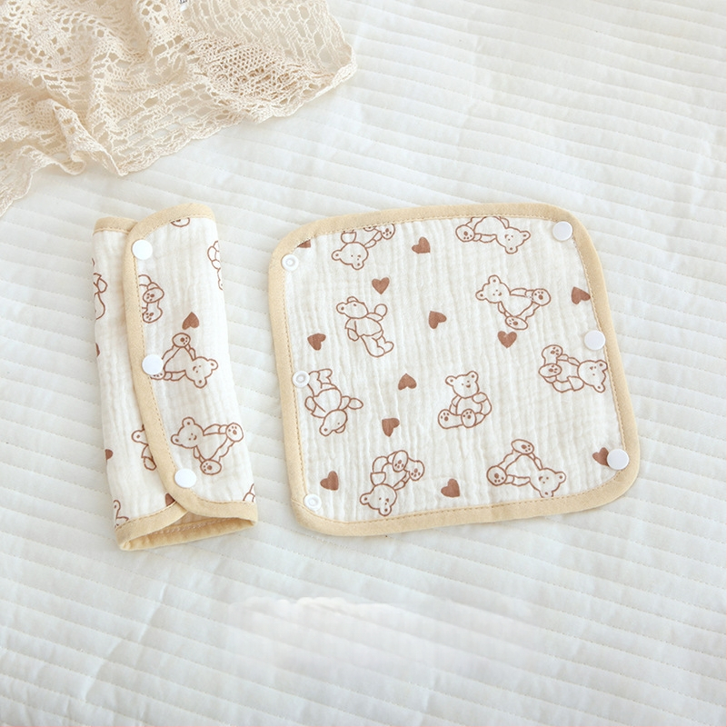 Prosop de salivă din bumbac pentru nou-născuți, cu bretele la umăr, 4 straturi, imprimeu cu desene animate