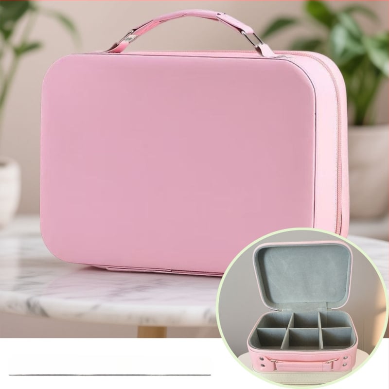 Geantă de machiaj din PU, impermeabilă, portabilă, cu capacitate extensibilă, închidere cu fermoar