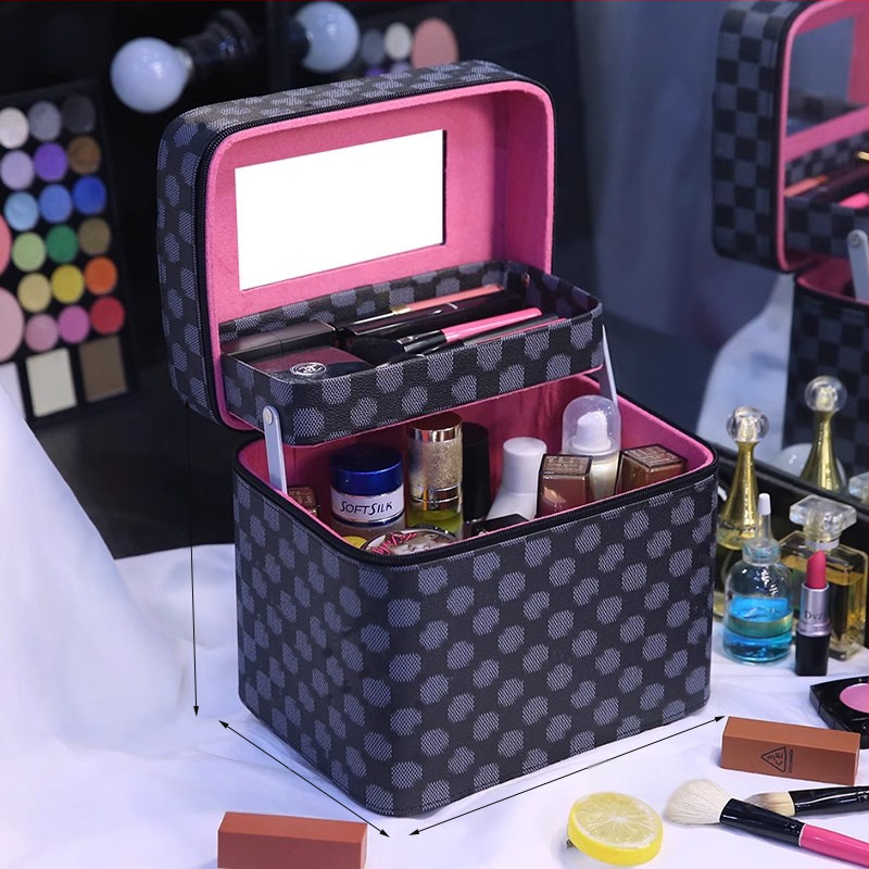 Чанта за грим с огледало, голям капацитет, разширяемо отделение, отваряне с цип, заключваща се