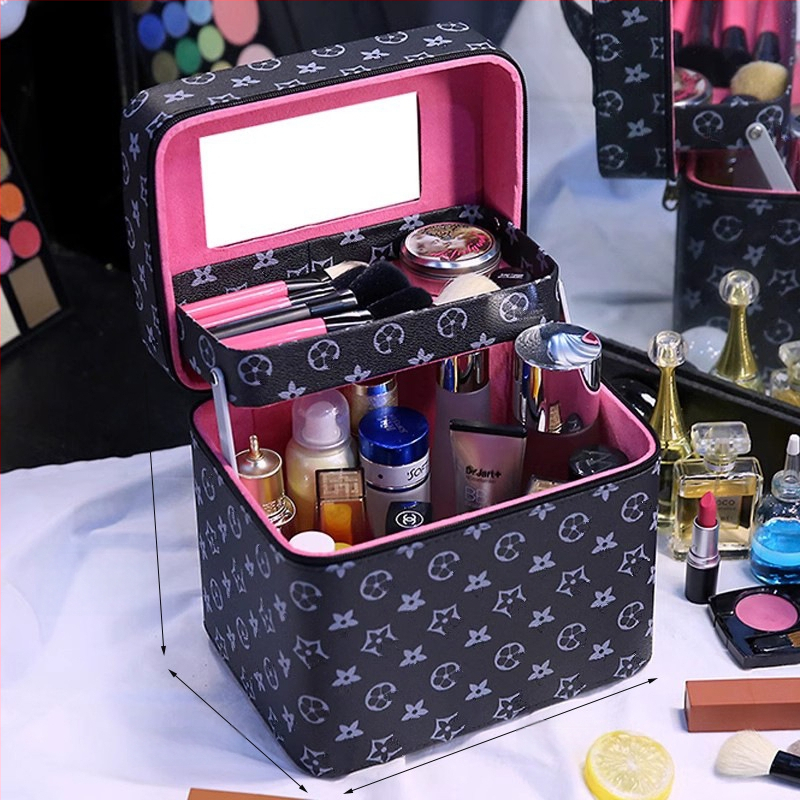 Чанта за грим с огледало, голям капацитет, разширяемо отделение, отваряне с цип, заключваща се