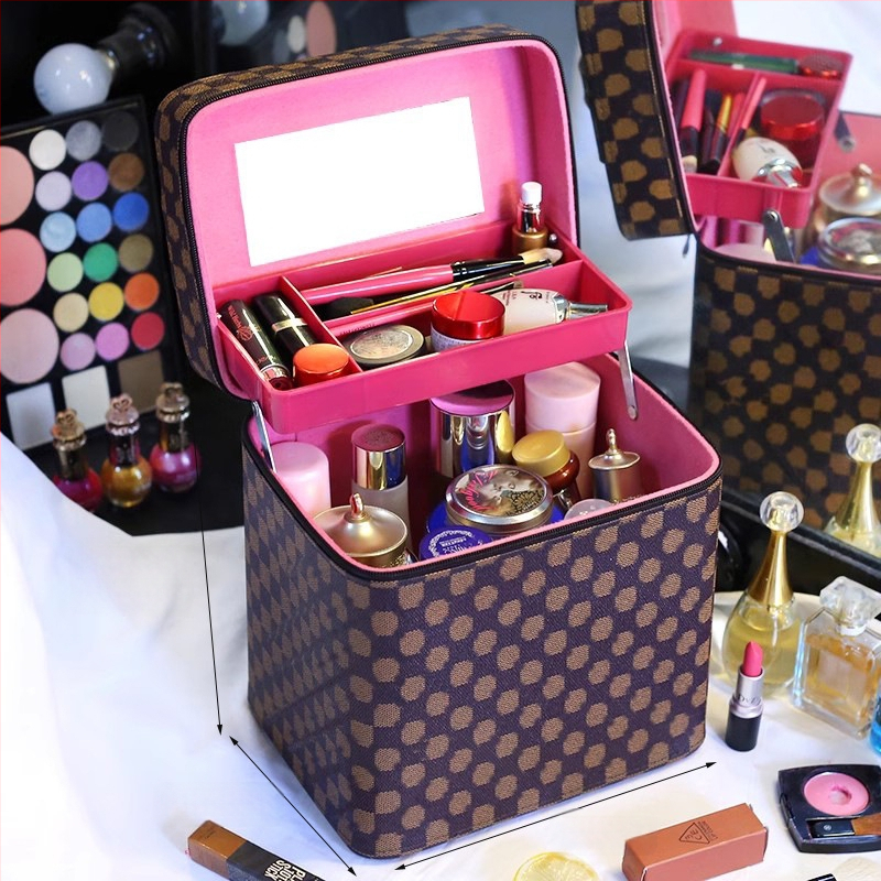 Чанта за грим с огледало, голям капацитет, разширяемо отделение, отваряне с цип, заключваща се