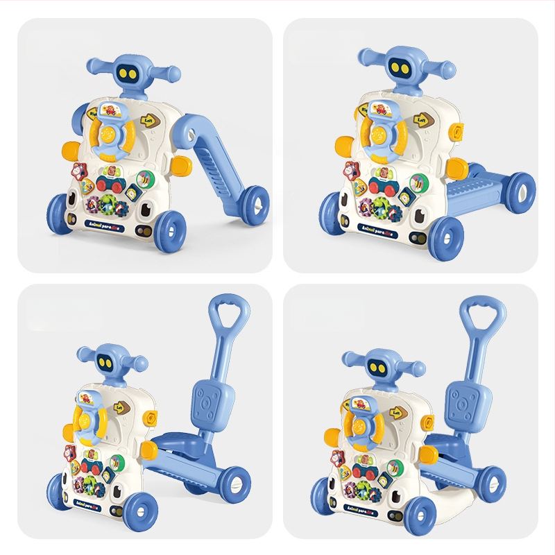 5-in-1 vaikiškas žingsnių žaislas: daugiafunkcinis vaikštynės vežimėlis, plastikinė konstrukcija, tinkamas 0–3 metų amžiui