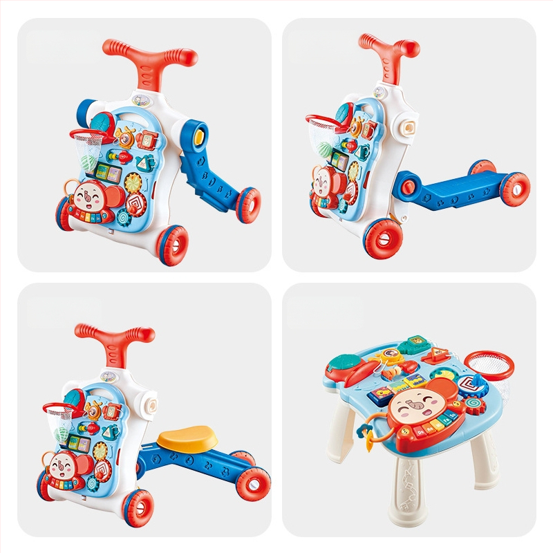 5-in-1 vaikiškas žingsnių žaislas: daugiafunkcinis vaikštynės vežimėlis, plastikinė konstrukcija, tinkamas 0–3 metų amžiui