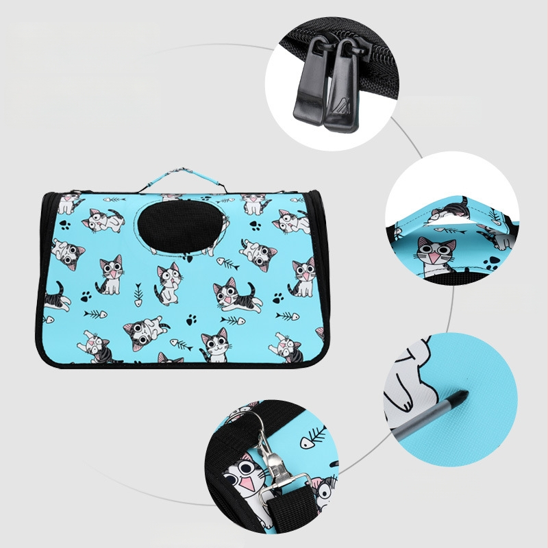 Чанта за домашни любимци — Карикатурна котка в космическа капсула, комплект от три части, Oxford материал, капацитет 0-8 кг, сгъваема чанта за пренасяне