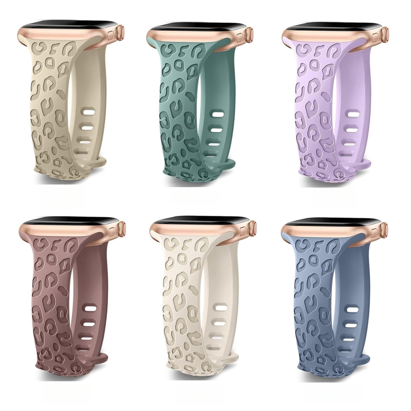 PUBEN силиконова каишка за Apple Watch, съвместима с Series 1–8 и S9, моден стил, леопардов принт