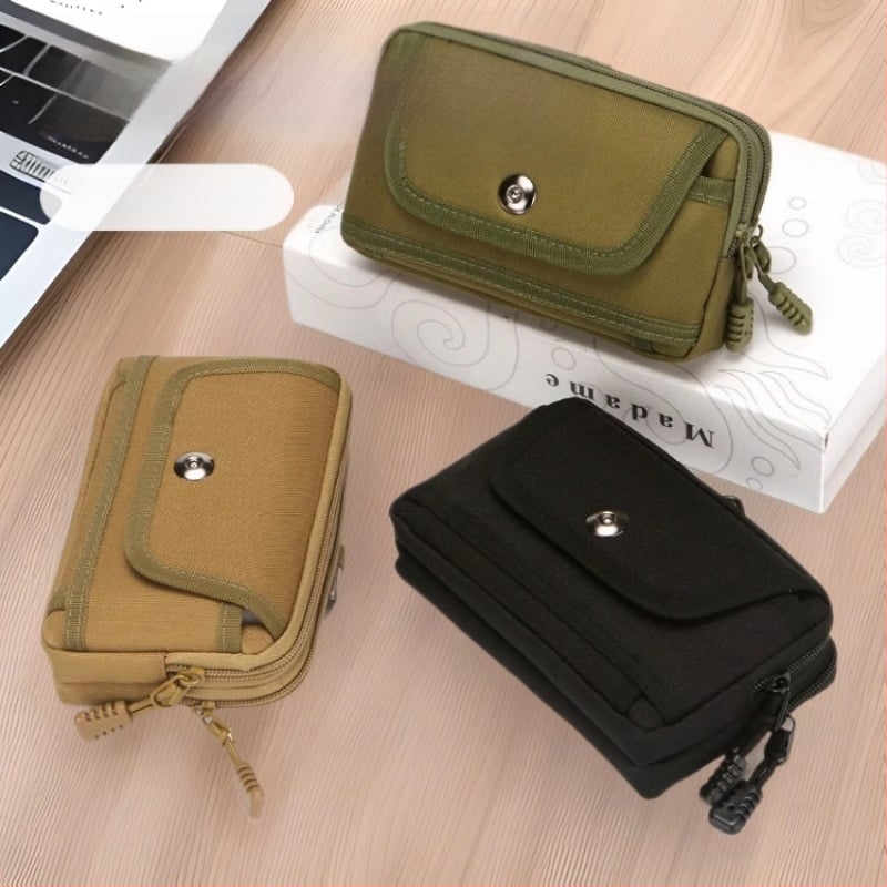 Vyrų juosmens dėklas mobiliajam telefonui - Oxford audinys, magnetinis uždarymas, sertifikato skyrius, vertikalios kvadrato formos, gatvės stilius