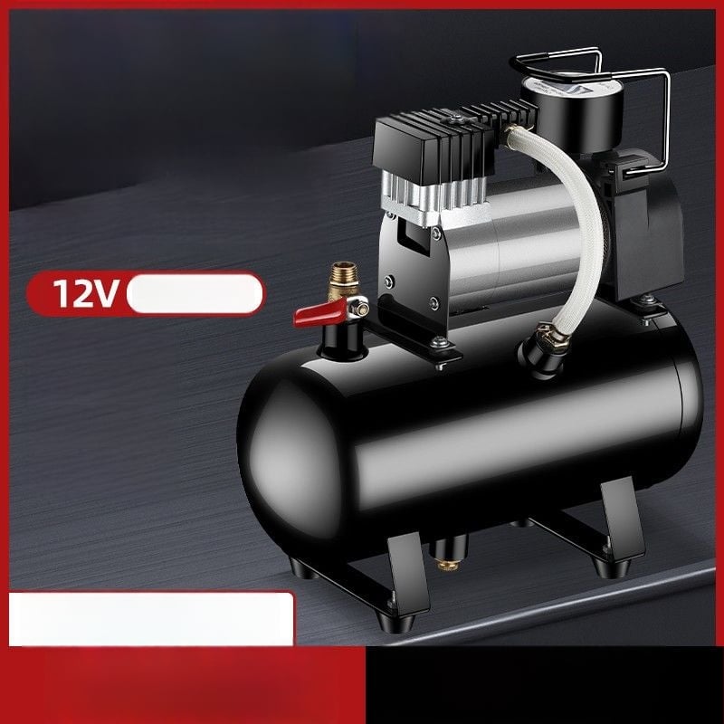 Мини компресор за автомобилни гуми с газов резервоар, 12V, 20A, 1 м кабел, 2,5 кг, за тежки камиони, автомобили, велосипеди и топки