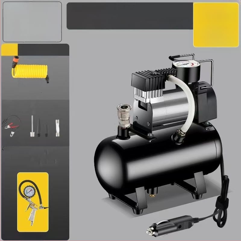 Мини компресор за автомобилни гуми с газов резервоар, 12V, 20A, 1 м кабел, 2,5 кг, за тежки камиони, автомобили, велосипеди и топки