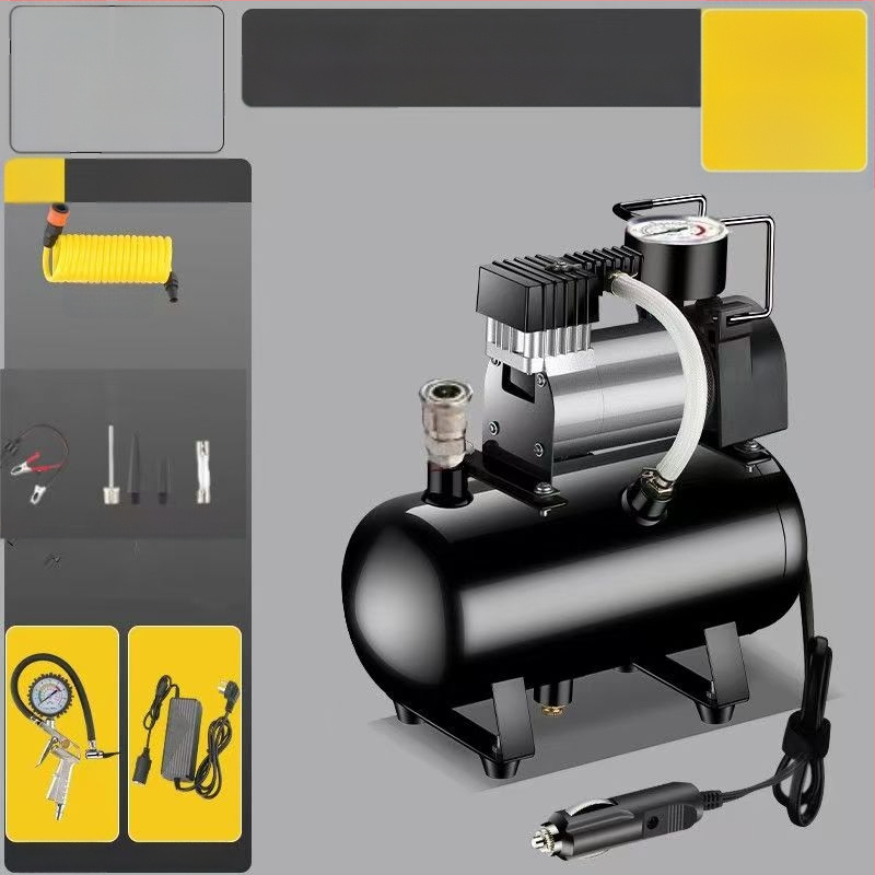 Мини компресор за автомобилни гуми с газов резервоар, 12V, 20A, 1 м кабел, 2,5 кг, за тежки камиони, автомобили, велосипеди и топки