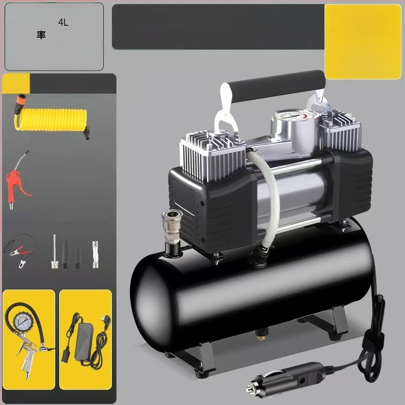 Мини компресор за автомобилни гуми с газов резервоар, 12V, 20A, 1 м кабел, 2,5 кг, за тежки камиони, автомобили, велосипеди и топки