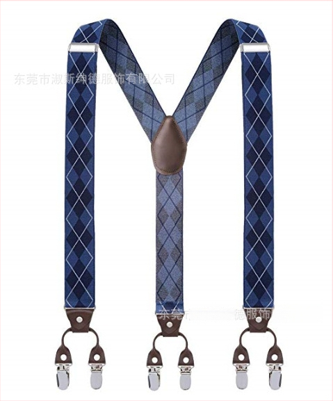 Bretele pentru pantaloni bărbați, în formă de Y, 6 clipsuri, reglabile, bandă elastică de poliester, întindere puternică, 3.5x120