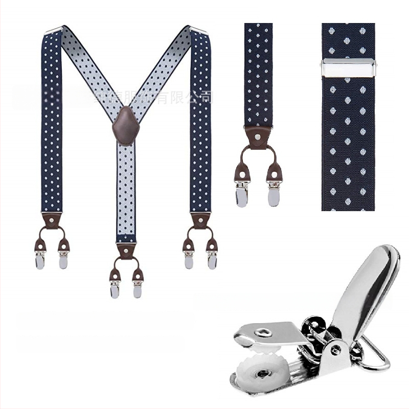 Bretele pentru pantaloni bărbați, în formă de Y, 6 clipsuri, reglabile, bandă elastică de poliester, întindere puternică, 3.5x120