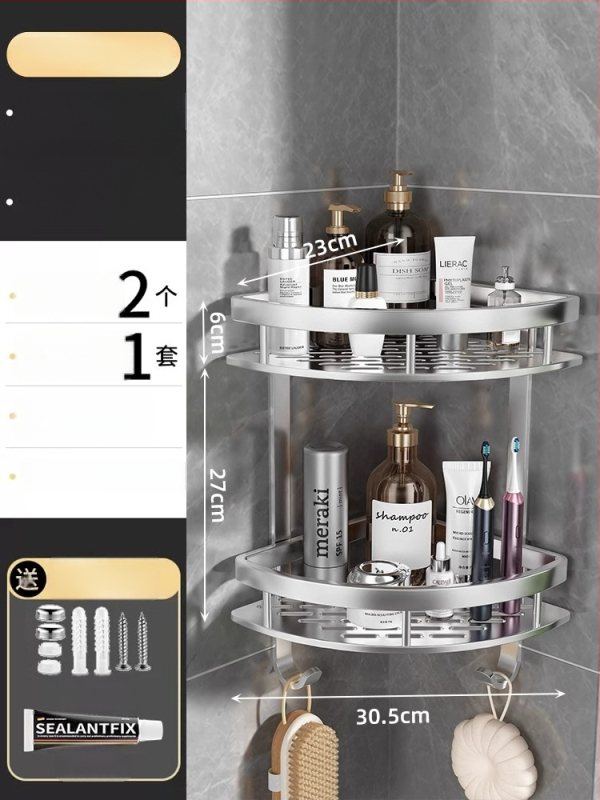 Raft de baie Space Aluminum, colț triunghiular, montat pe perete, 3 etaje