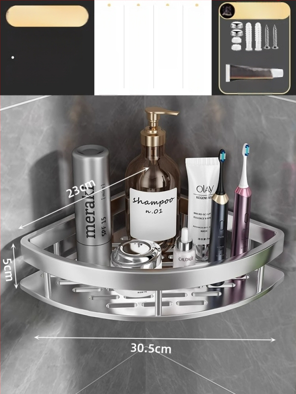 Raft de baie Space Aluminum, colț triunghiular, montat pe perete, 3 etaje