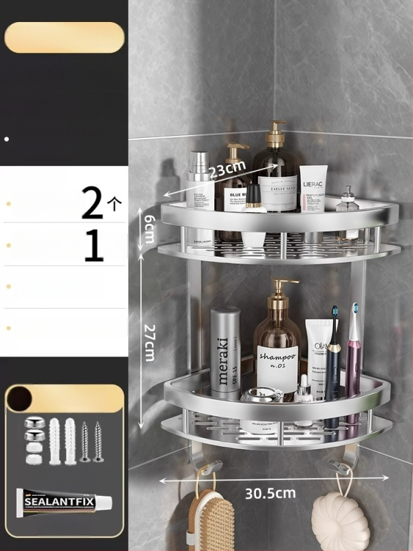 Raft de baie Space Aluminum, colț triunghiular, montat pe perete, 3 etaje
