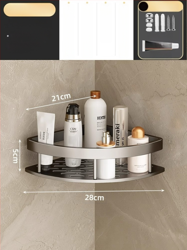 Raft de baie Space Aluminum, colț triunghiular, montat pe perete, 3 etaje