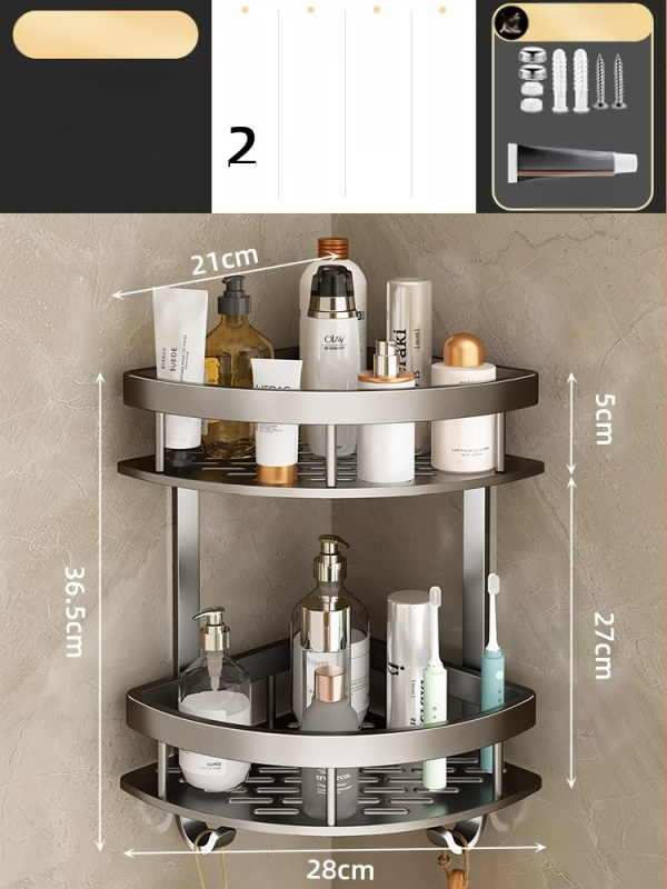 Raft de baie Space Aluminum, colț triunghiular, montat pe perete, 3 etaje