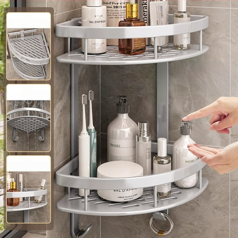 Raft de baie Space Aluminum, colț triunghiular, montat pe perete, 3 etaje