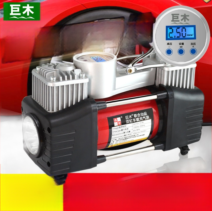 Dvigubo cilindro automobilių oro siurblys su skaitmeniniu ekranu, 12V, 280W, 70 L/min, 3 m laidas