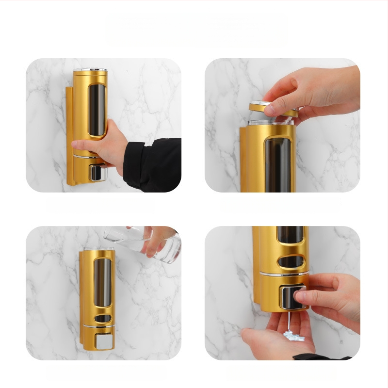 Δοσομετρητής σαπουνιού με τρία ακροφύσια, τοίχου, χειροκίνητη αντλία, ABS, ηλεκτροπλατιωμένη επίστρωση