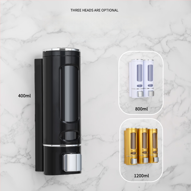 Δοσομετρητής σαπουνιού με τρία ακροφύσια, τοίχου, χειροκίνητη αντλία, ABS, ηλεκτροπλατιωμένη επίστρωση