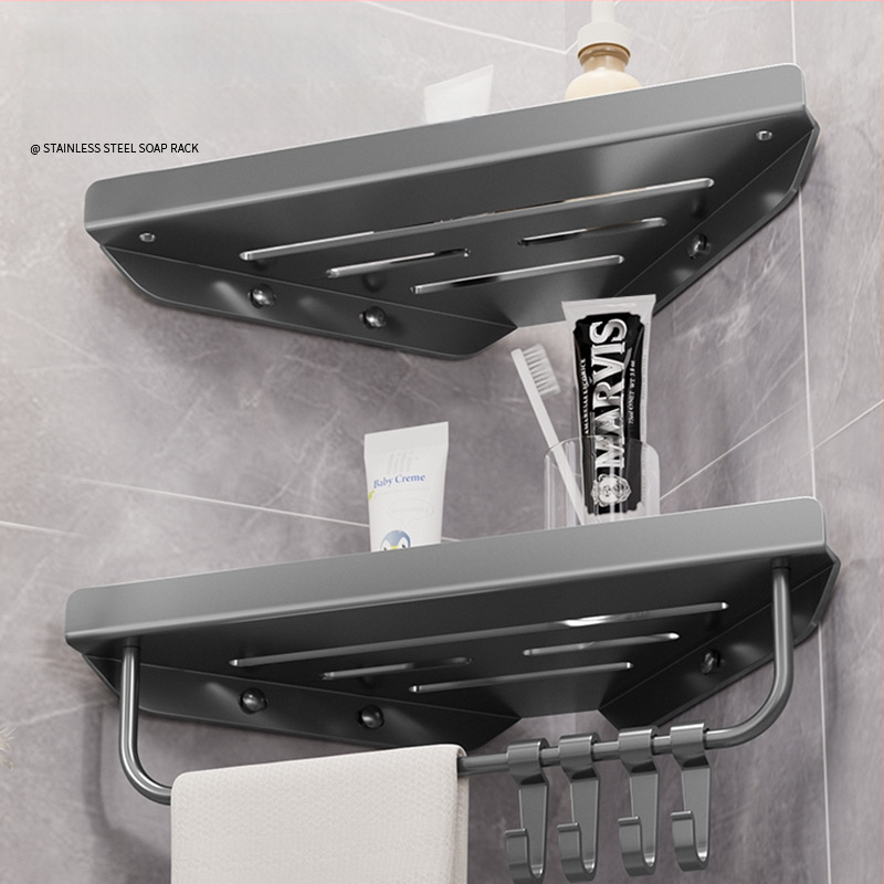 Hongtu poliță de colț pentru baie, montaj pe perete, fără găuri, din oțel-carbon, un etaj, sarcină 5–10 kg, modele 500200001/500200002