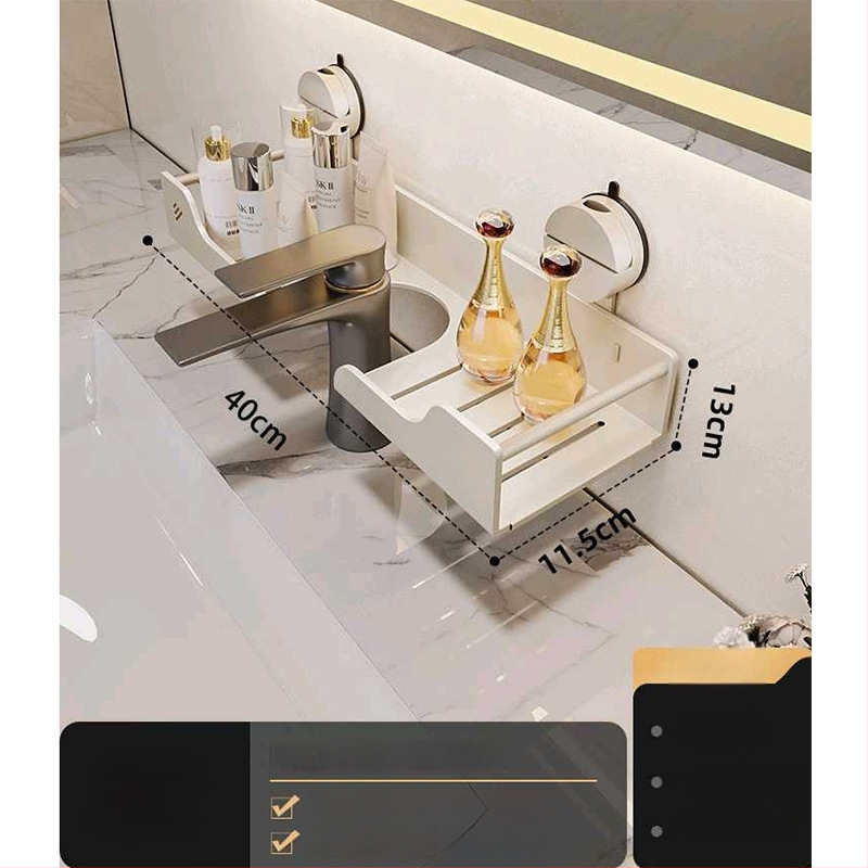 Raft de baie montat pe perete pentru chiuvetă, fără găuri, oțel carbon, 1 nivel, stil modern minimalist, capacitate 10 kg