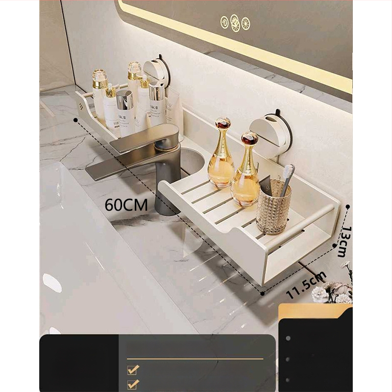 Raft de baie montat pe perete pentru chiuvetă, fără găuri, oțel carbon, 1 nivel, stil modern minimalist, capacitate 10 kg